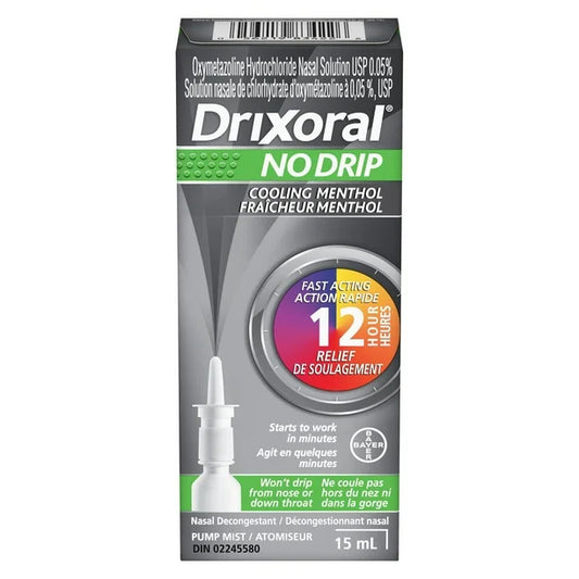 Drixoral No Drip Cooling Menthol 12 Hour Relief Nasal Spray Mist 15 mL, Canada