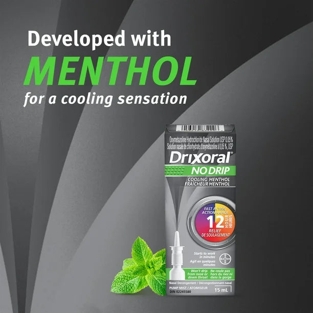 Drixoral No Drip Cooling Menthol 12 Hour Relief Nasal Spray Mist 15 mL, Canada