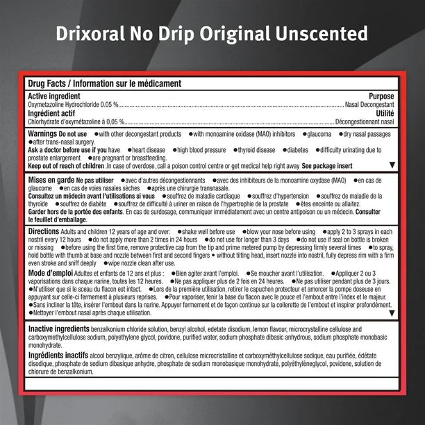 Drixoral No Drip Original 12 Hour Performance Nasal Spray15 mL Fresh from Canada