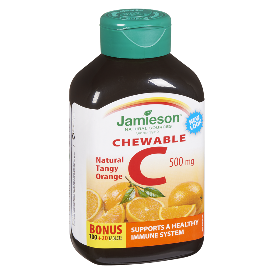 Jamieson Chewable Vitamin C Tangy Orange 500mg 120 Tablets, Imported from Canada