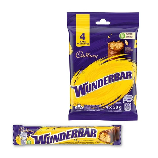 Cadbury Wunderbar Peanut Butter Caramel Candy 4 x 58g Bars- Imported from Canada