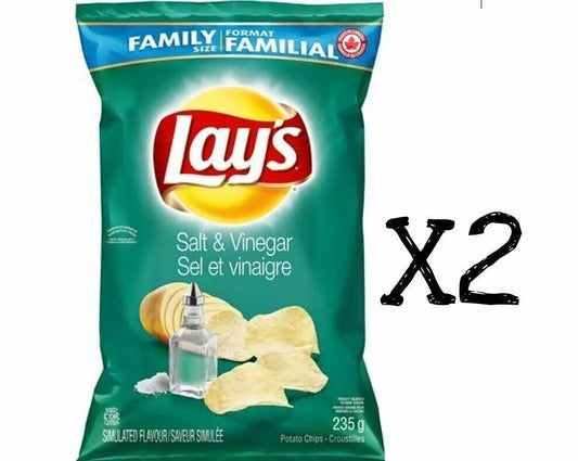 Lays Salt & and Vinegar Chips Large Family Size 235g x2 Bags Canada Fresh