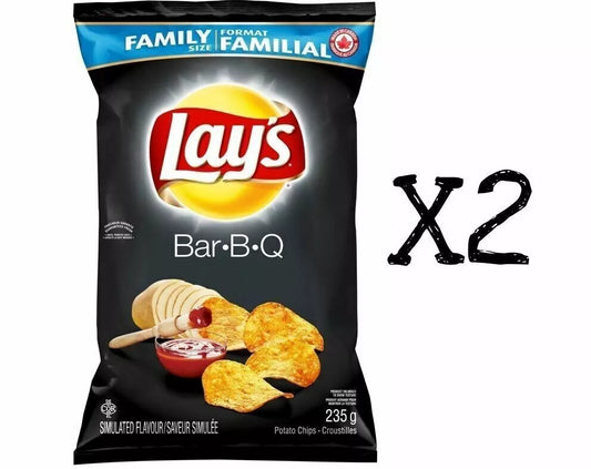 Lays BAR-B-Q Barbeque Chips Large Family Size 235g x2 Bags From Canada Fresh New