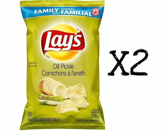 Lays Dill Pickle Chips Large Family Size 235g x2 Bags From Canada Fresh New