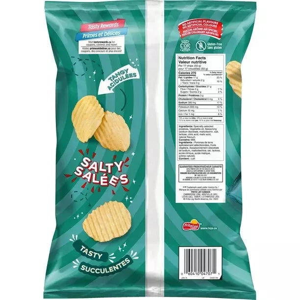 2X Wavy Lays Salt & Vinegar Flavoured Potato Chips Family Size 235g Canada Fresh